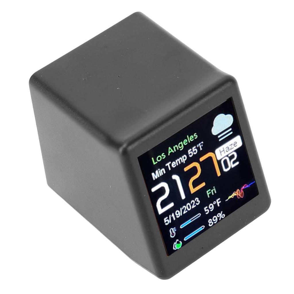 LCD Digital Display Desktop Electronic Clock with Calendar, Weather and Temperature Forecast Station, WiFi Network Support (Black)