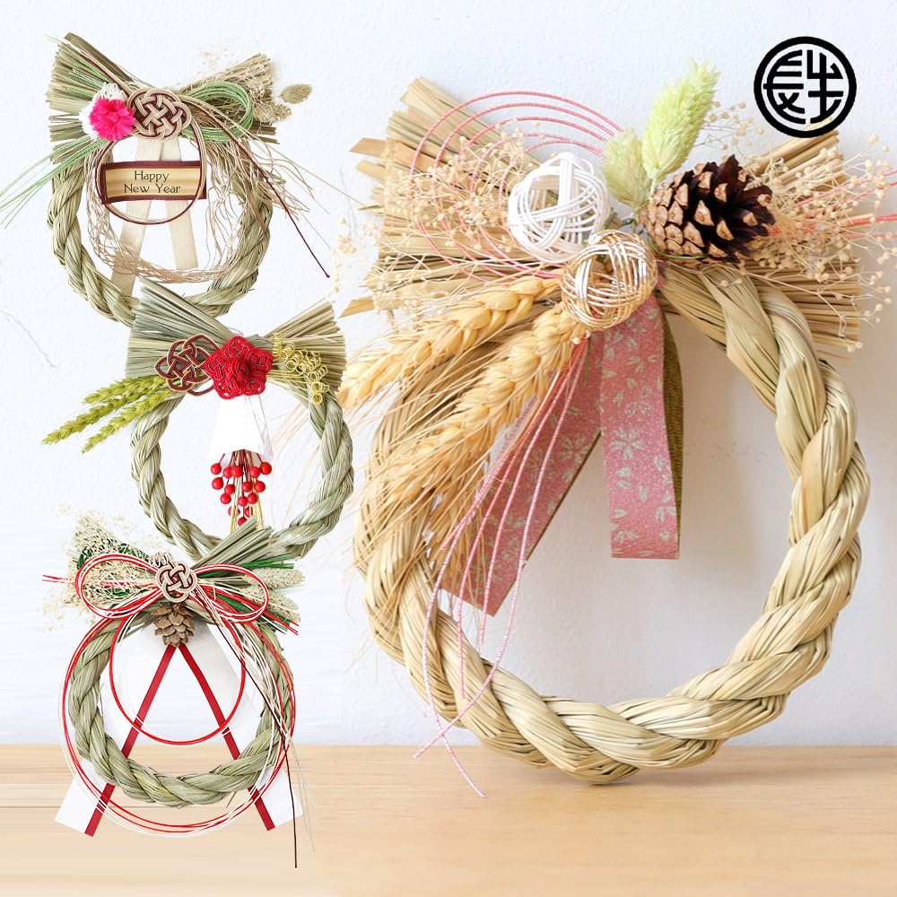Osaka Choseido New Shimenawa Stylish Entrance Wreath with Approximately 19cm Hanakyo Dried Flower Beckoning Cat Chopstick Rest Included Year's