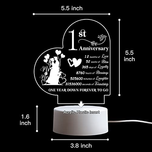Vetbuosa 1st Anniversary Night Light Gift for Couples, First Wedding Anniversary LED Gift, Paper Anniversary Gift for Wife or Husband, Acrylic Night L