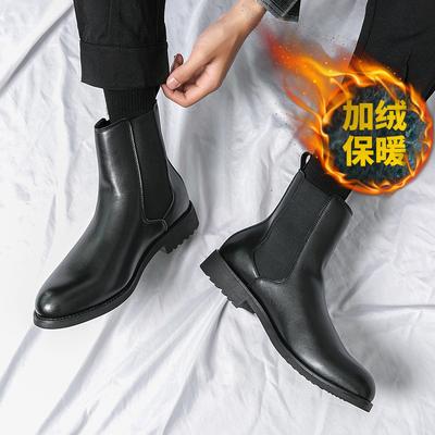 Chelsea Boots Winter Velvet High-top Casual Leather Shoes British Pointed Martin Boots