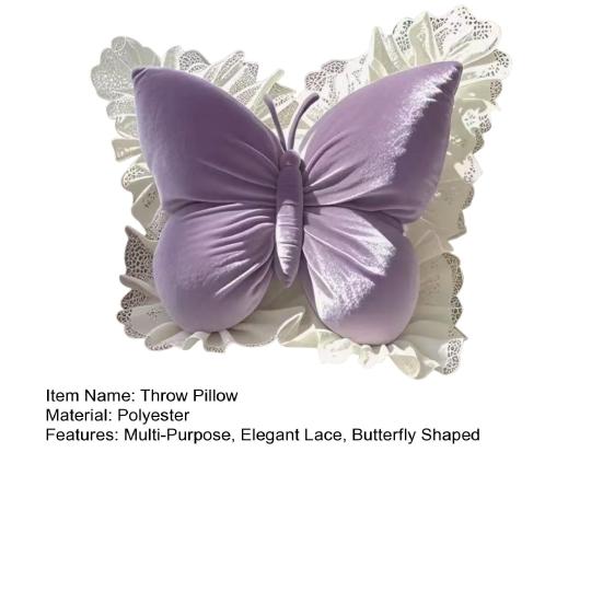 Butterfly Throw Pillow Plush Butterfly Pillow with Lace Ruffle Decorative Bedroom Cushion for Living Room Sofa Couch Bed Car