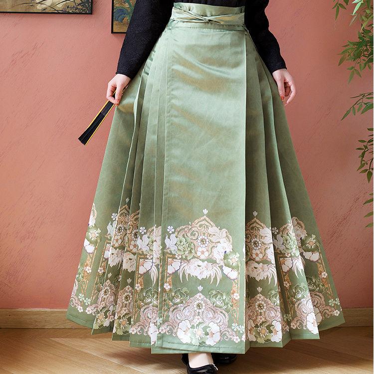 Chinese Ming Dynasty Style Hanfu For Women Stand Collar Summer Daily Printed horse-face Skirt