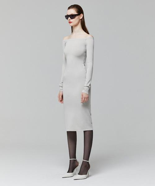 Lady Volume Off Shoulder Line Dress_Light Gray