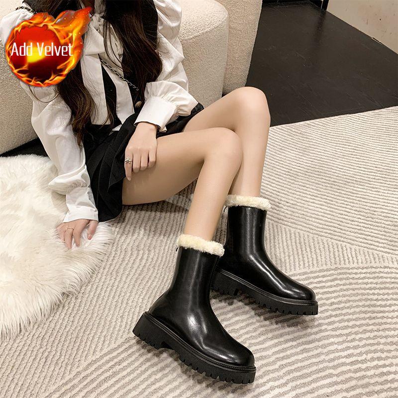 

Waterproof Winter Round Toe Chunky Long Snow Boots for Women Designer Luxury Chic and Elegant Large Size Warm Woman Shoes 42