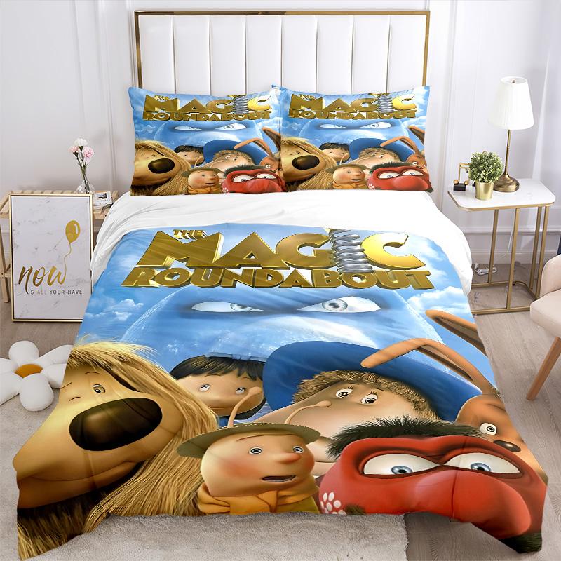 Magic Roundabout Print 3Pcs Bedding Set,Duvet Cover with 2 Bedro,Pillowcase Home Birthday Gift