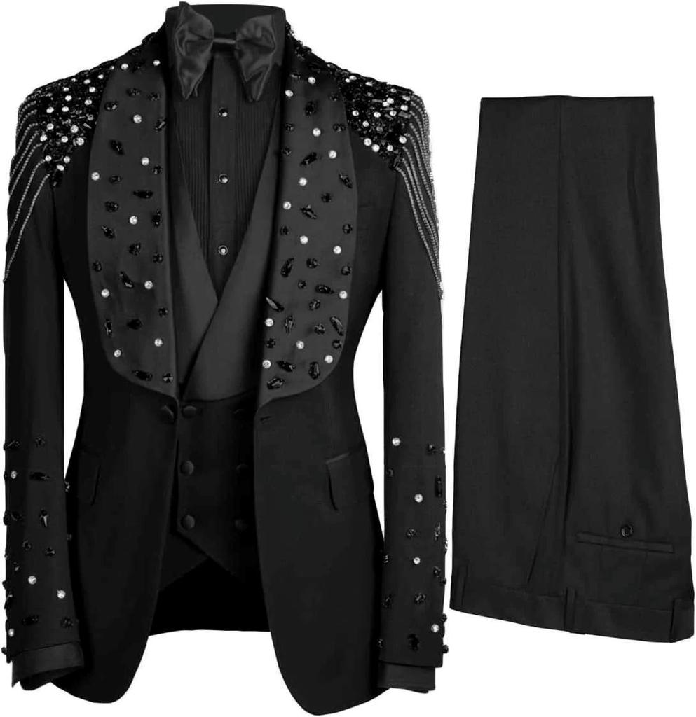 Exquisite Crystal 3 piece Men's Suit Party Gowns Special Occasion Gowns Men's Stage Costume Celebrity Gowns Prom Gowns
