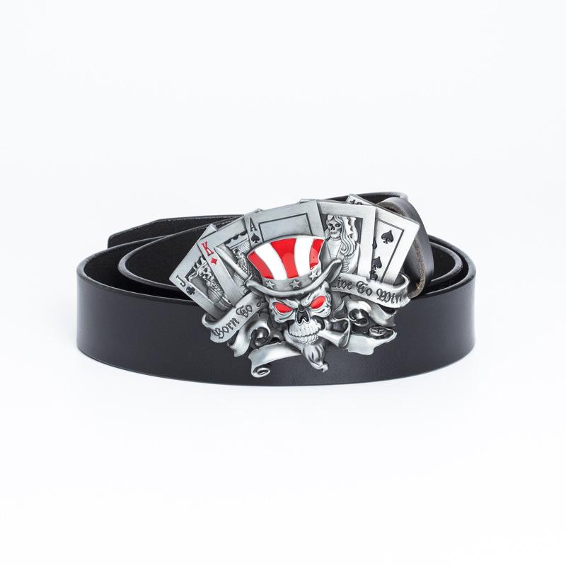 Skull Alloy Silver Belt Button Head Belt Button Head Playing Card Buckle Fashion Youth Belt