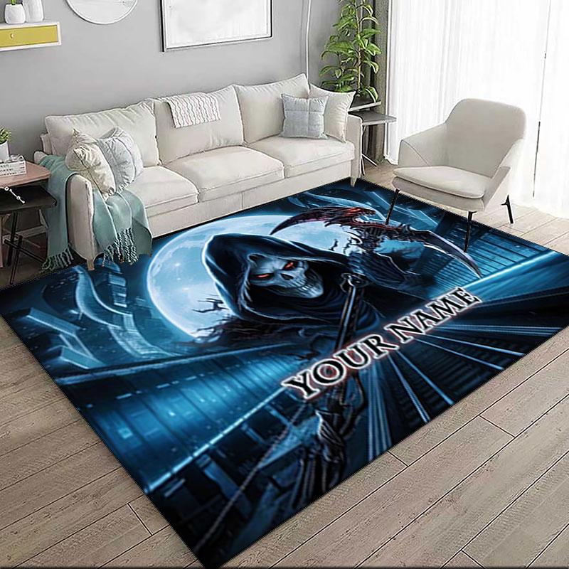 1PC Custom Name Grim Reaper's Midnight Ride Theme Floor Mat Ideal for Living Room, Game Rooms, Office, Bedroom,Floor Mat Playful Design