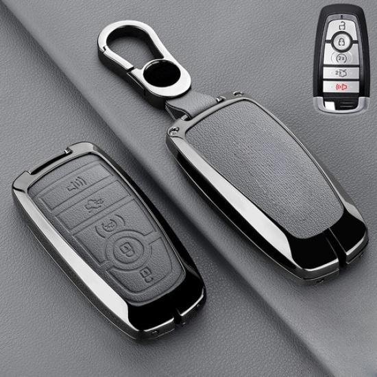 Alloy Leather Car Key Case Cover For Lincoln Aviator Corsair Nautilus Navigator