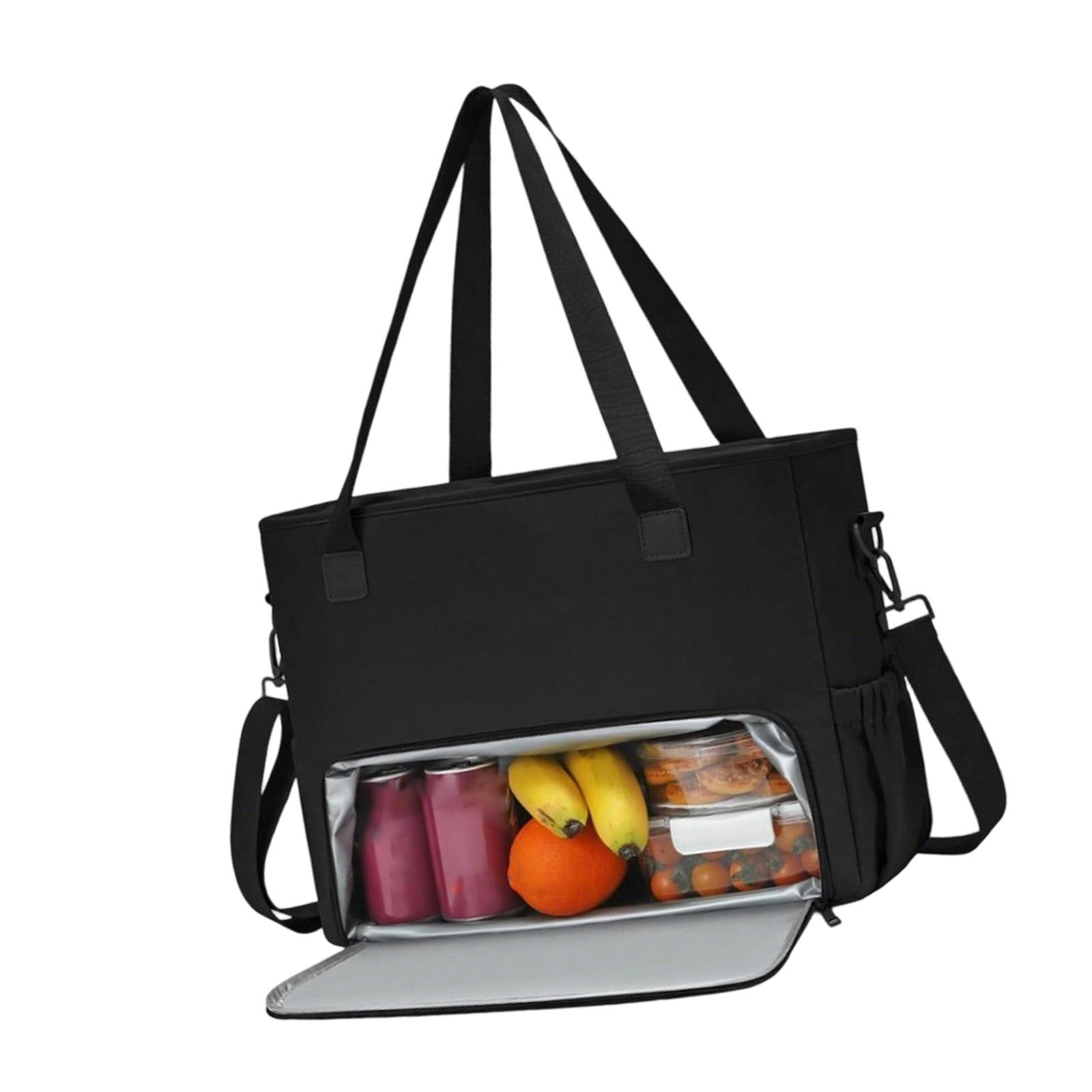 Insulated Lunch Bag For Women Lightweight Thermal Reusable Lunch Bag With Multiple Pockets Waterproof Office Commuters Essential чёрный