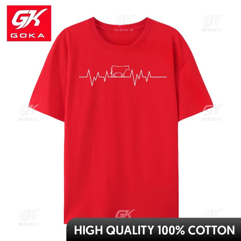 I Love My Cow Valve Ekg Heartbeat Normal Birthday Tops Shirt Crewneck Cotton Fabric Unisex T Shirt Birthday TeeShirts New Design S