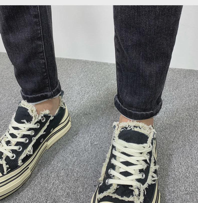 Ανδρικό τζιν παντελόνι με φθαρμένη γραμμή και μπαλώματα