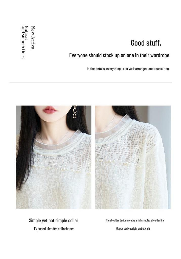 Lace Bead-Embellished Wool Sweater with Loose Comfortable Fit and Exquisite Lace Design for Fall/Winter Versatile Style