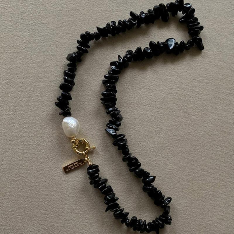 Rare Design Natural Agate Mosaic Baroque Freshwater Pearl Necklace - Vintage and Fashionable Sailor-style Neck Chain