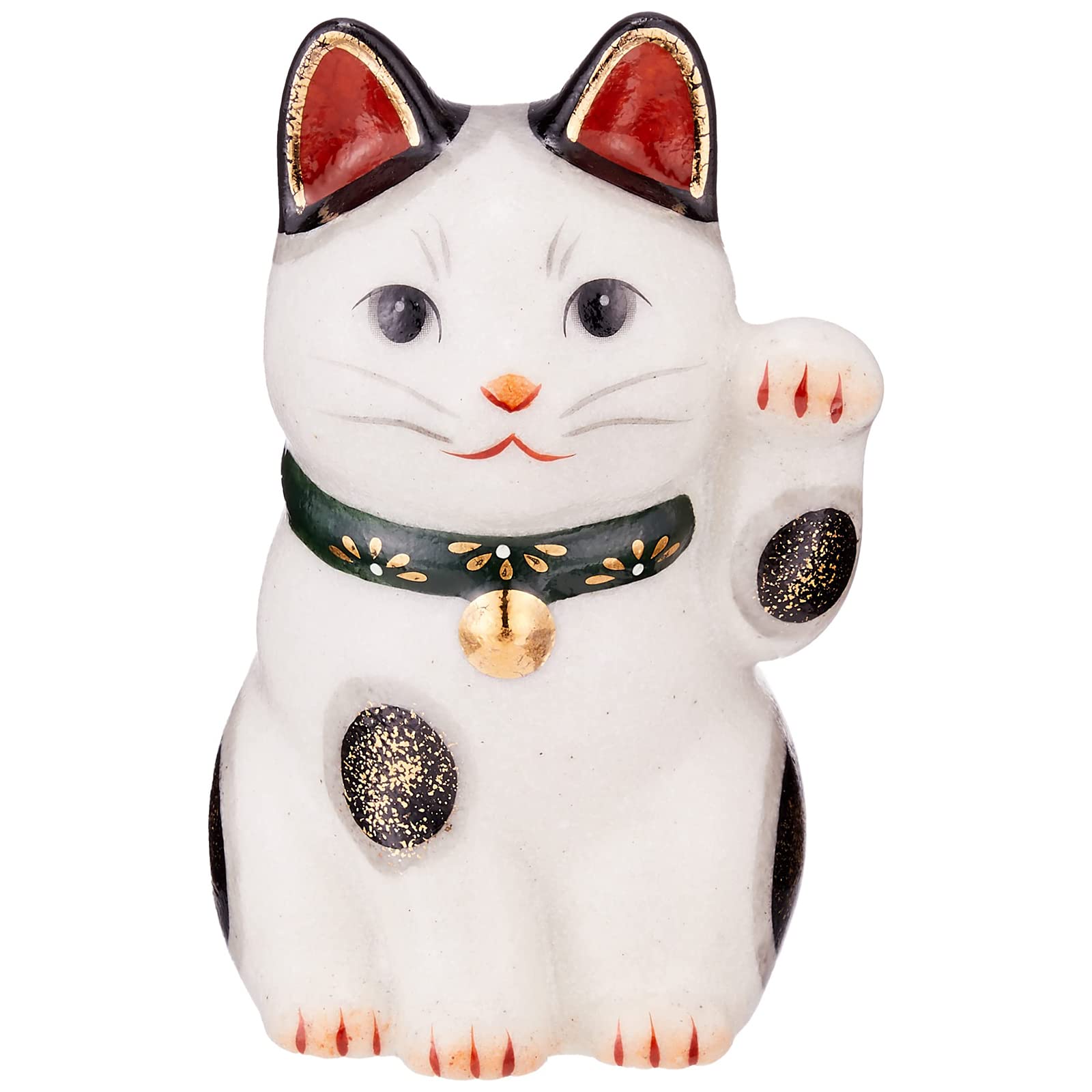 

Yakushigama Tosai Chrysanthemum Maneki-neko (Lucky Cat) with Left Hand Raised, Small, Approximately 11cm Tall, Green, Made in Japan, 7853