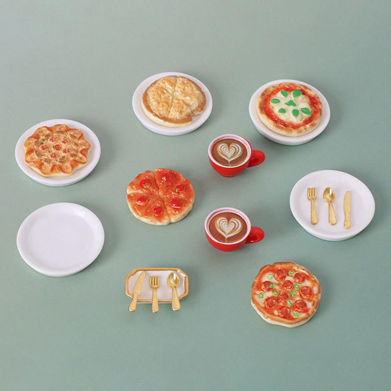 7Pcs/Set Dollhouse Miniatures Cheese Pizza Tableware Mini Cutlery Knife Fork Spoon Set Diy Tableware Doll Accessories