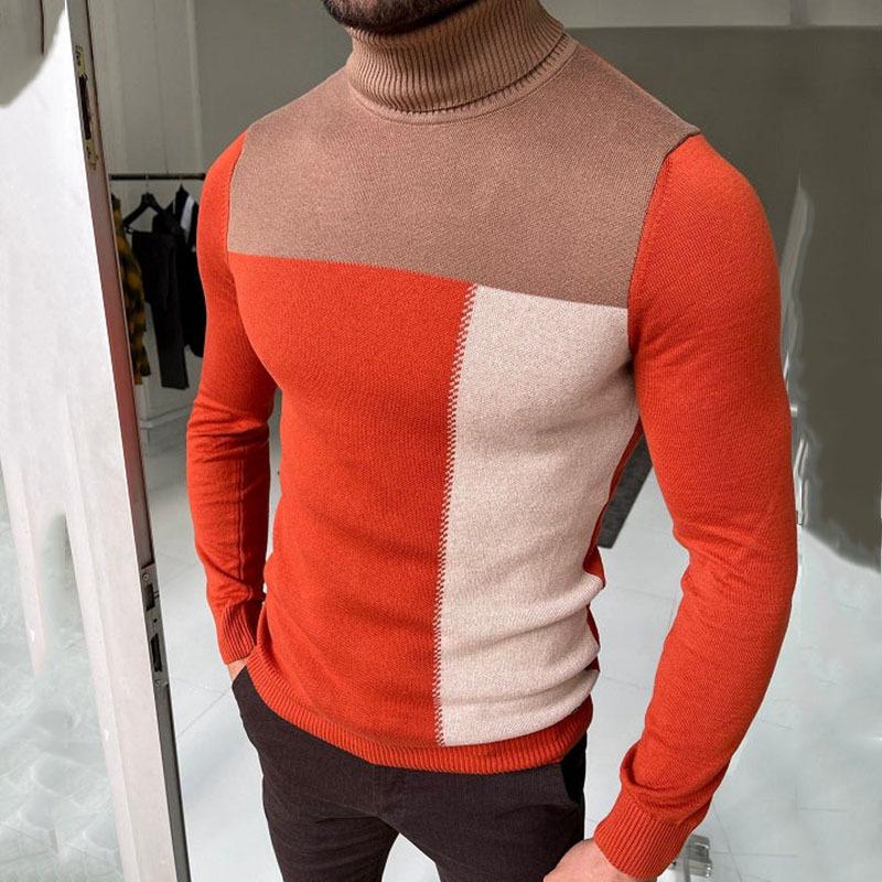 2022 Men's Autumn High Neck Color Block Knit Sweater BK0001