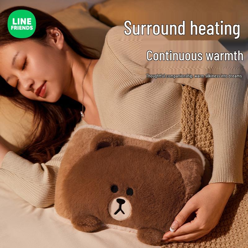 Wiederaufladbares Plüschkissen mit Braunbär-Motiv und Wärmflasche – Niedlicher Bettwärmer für Baby und Mädchen
