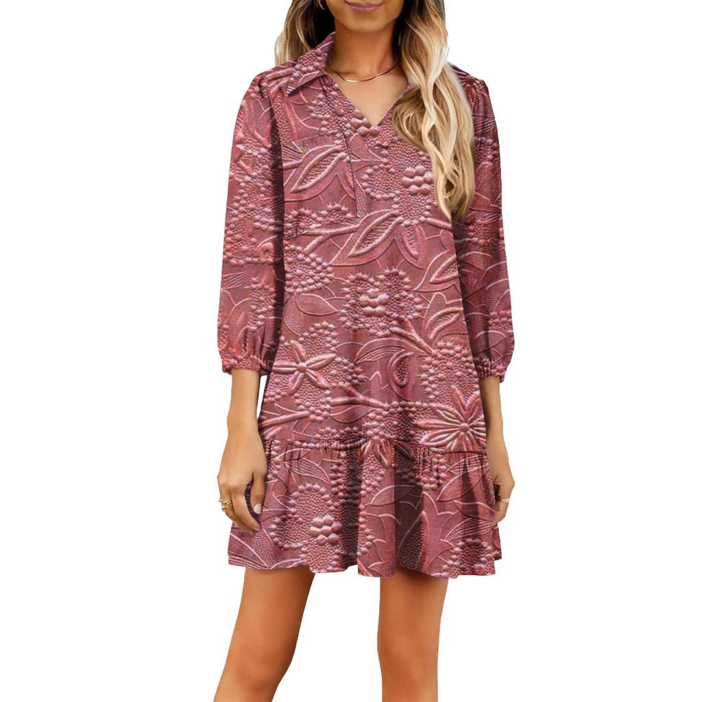 Women's Fashion Elegant Autmn And Winter Long Sleeve V,Neck Christmas Print Dress
