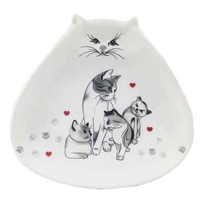 [Q3796] - Seramik Boşaltma Kabı 'Kediler Aşkı' gri beyaz - 18. 2x19. 5 cm
