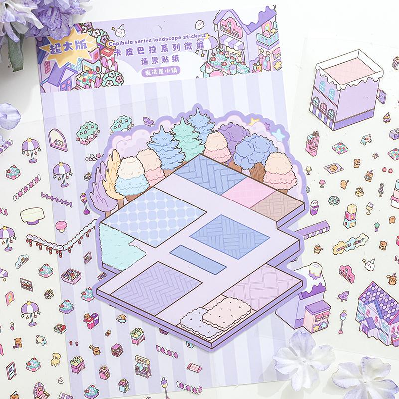 3Pack/9 Sheets Miniature Landscape 3D Stickers Cartoon PET Sticker for Children New Year Gift Stress Relief Scene Layout Sticker