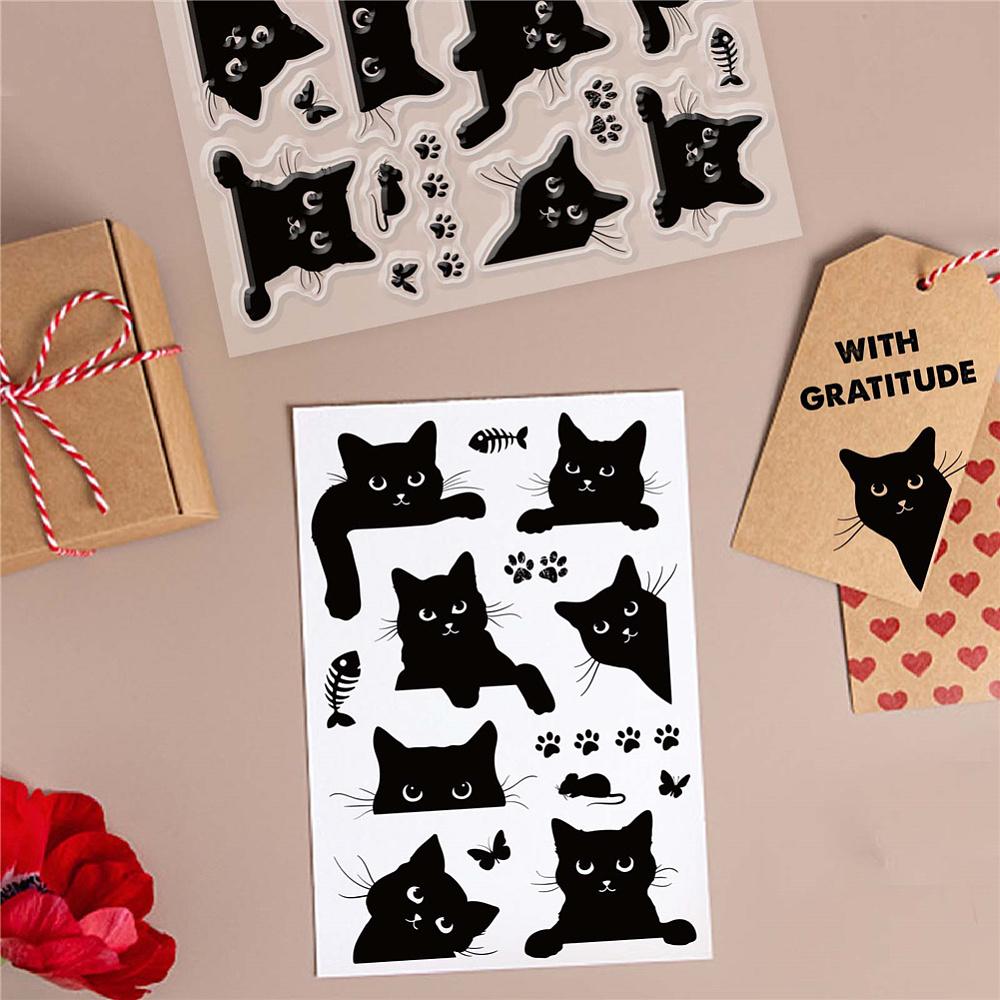 PVC Plastic Stamps for DIY Scrapbooking Photo Album Decorative Cards Making Stamp Sheets Cat Pattern 16x11x0.3cm