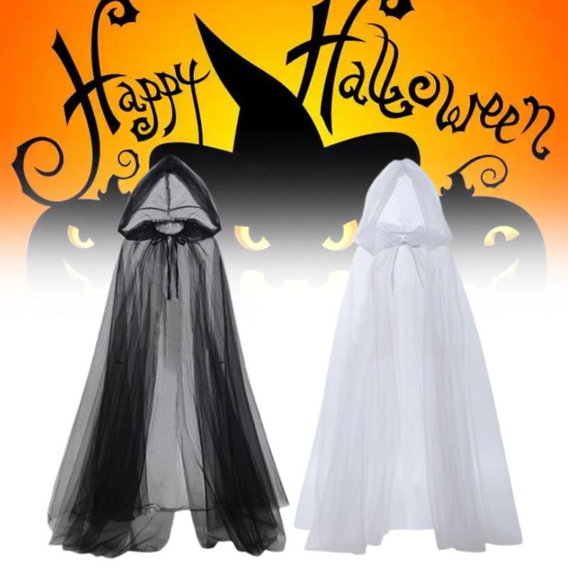 Gothic Witch Cloak With Mesh Hood For Halloween Costume Party And Role Play