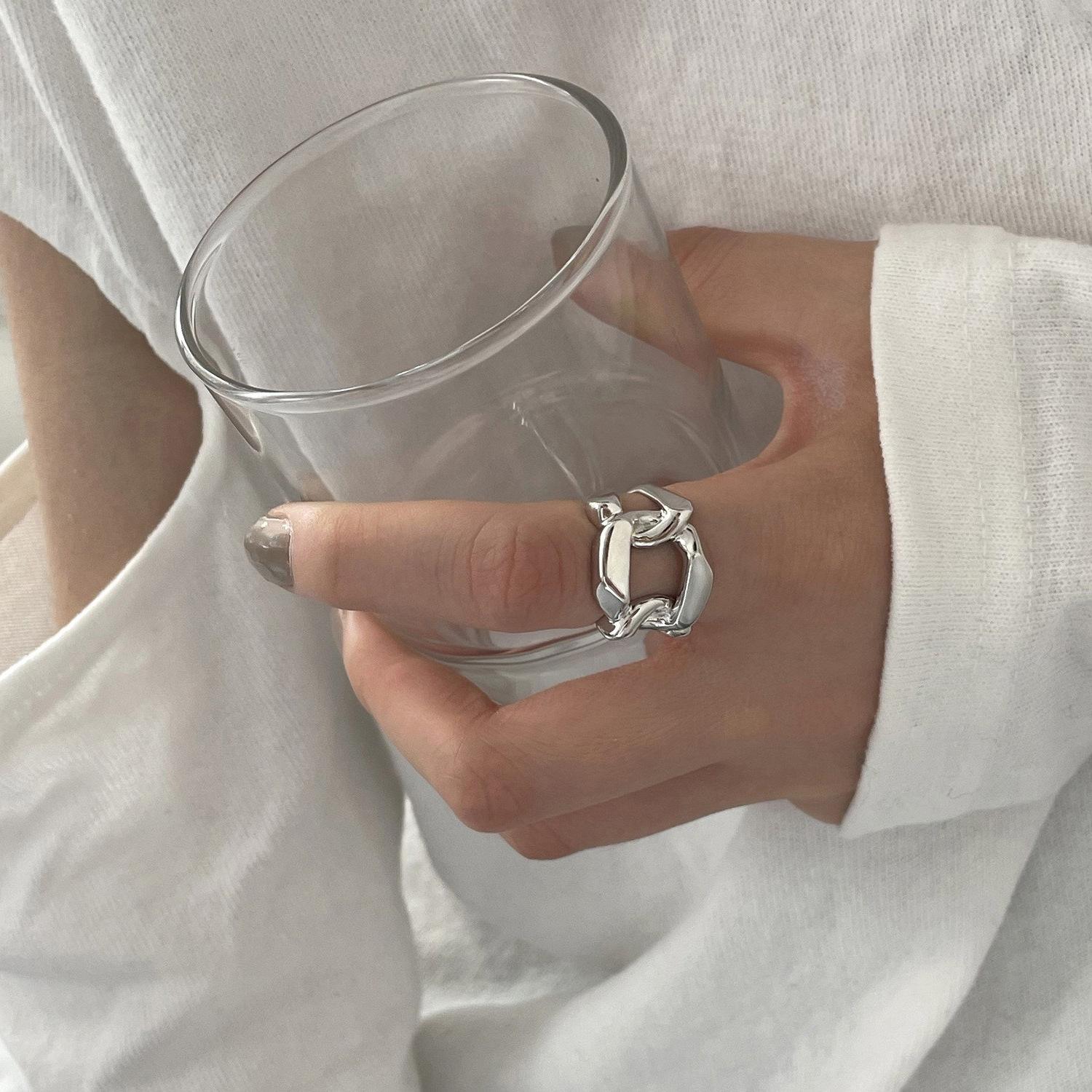 

Stainless Steel Thick Chain Engagement Open Adjust Rings for Women Trendy Copper Color Geometric Zircon Valentine s Day Gift