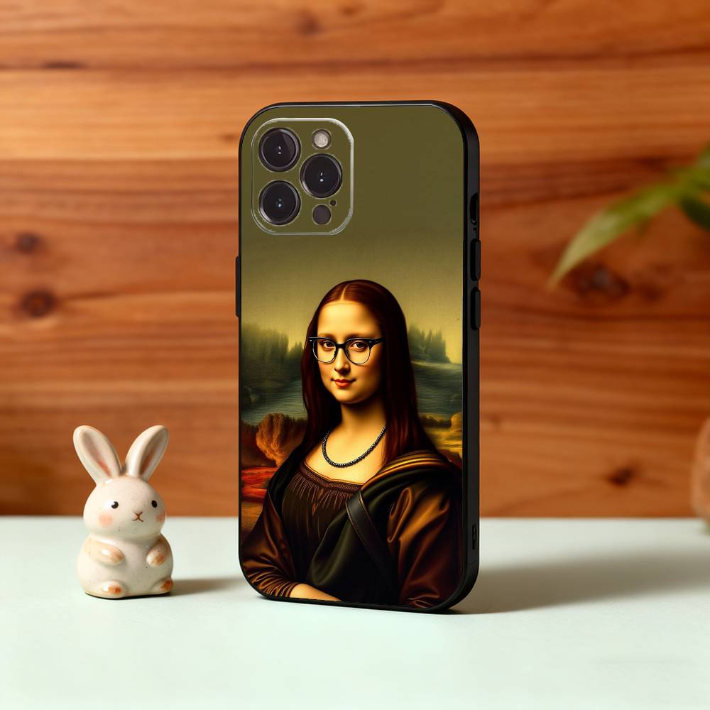 M-Mona L-Lisa Art Phone Case For iPhone17,16,15,14,13,12Plus,Pro Max,XS,5G Soft Silicone Black Cover