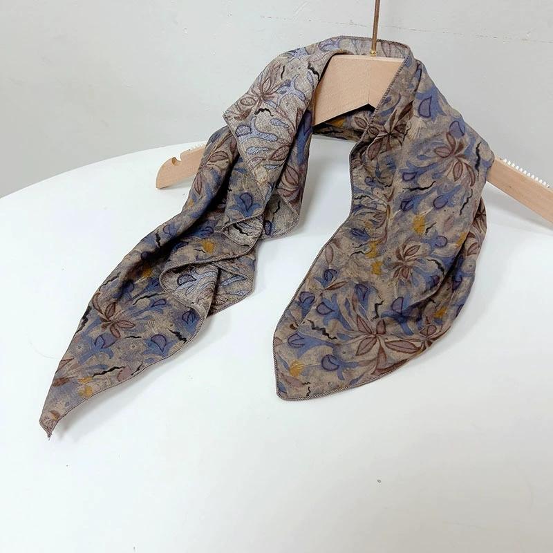 55x55cm Soft Retro Soft Cotton Square Scarf for Women Neckerchief Cotton Headscarf Floral Printed Scarf Hijabs