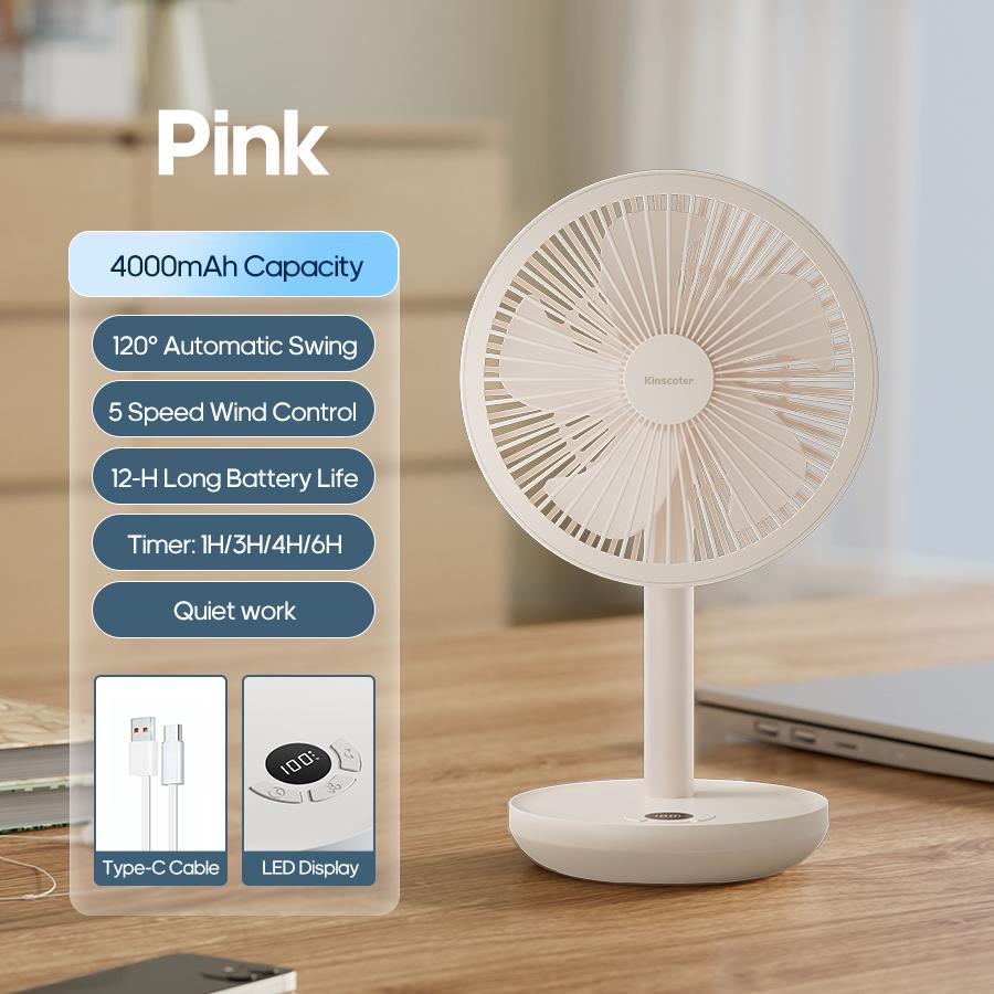 

New Portable Smart Oscillating Desk Fan 4000mAh 5 Gear Speed Silent Desktop Rechargeable Fan Angle Adjustable for Home Office розовый