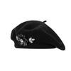 Solid Color French Style Painter Cap Floral Rhinestone Beret Hat Vintage Wool Beret  Daily Use