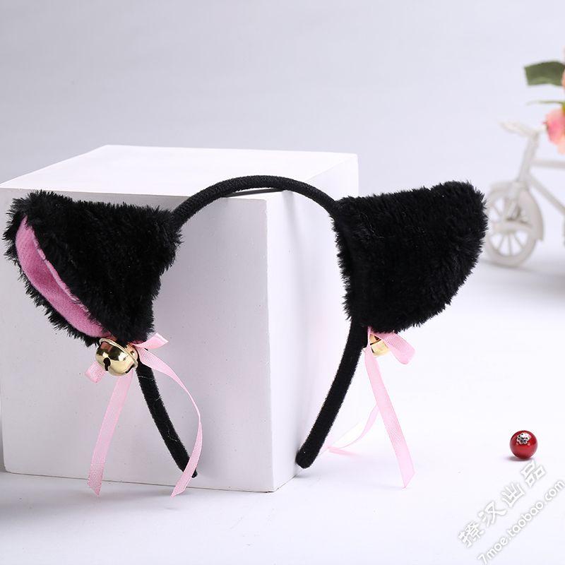 

Cat Gloves Hair Band Hairpin Bracelet Bow Collar Bell Cat Ear Accessories Set One black headband One size