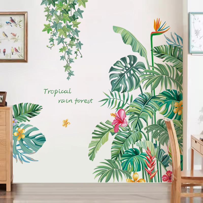 Creative Green Plant Wall Stickers Self-Adhesive 3D Wallpaper Removable Decorative Patterns for Home Background Wall Art