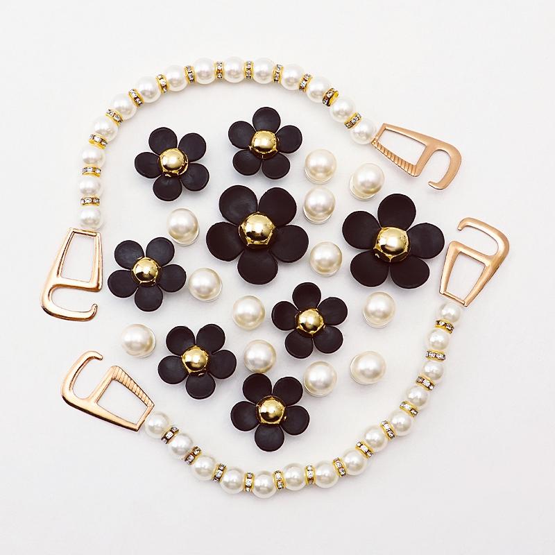 1 Set Pearl Flower Shoe Charms 3D Detachable Buckle Set Pearl Chain Shoe Decorations DIY Detachable Buckle Shoes Accessories