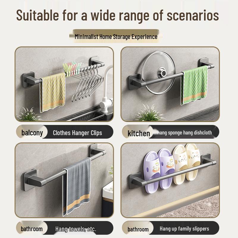 No-Drill Wall-Mounted Bathroom Towel Rack with Shelf