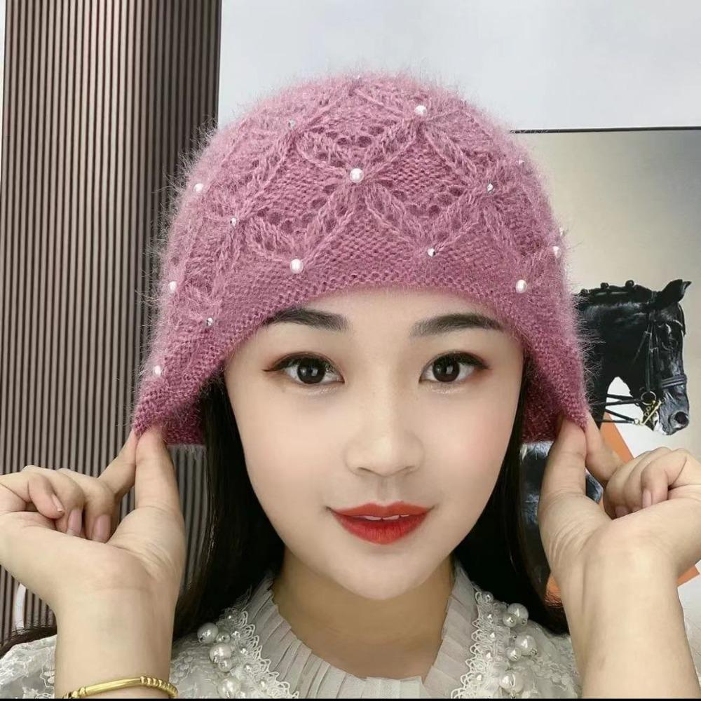 

Осень и Зима Новая Утолщенная Шапка Ручной Вязки Жемчужная Двухслойная Теплая Вязаная Шапка Защита от Холода и Мороза Теплая Женская Шапка Баоту