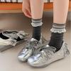 Pile of Lace Lace Mid-calf Socks for Spring and Autumn, Women's Sports Striped Sweet Long Calf Socks