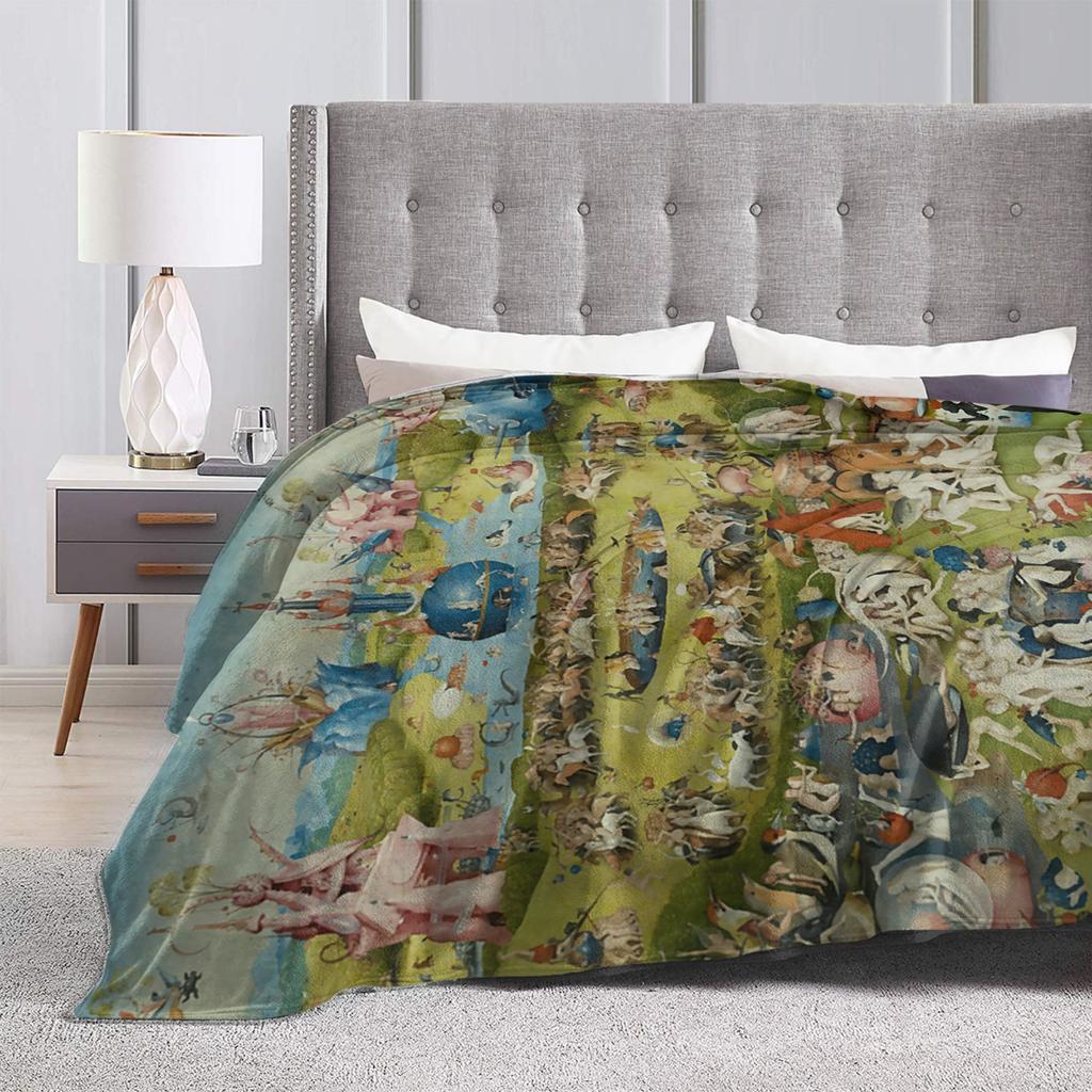 Hieronymus-Bosch Le Jardin des Délices Terrestres Couverture Tricotée Velours Art Super Douce Couverture Jetée pour Couvre-lits Couette