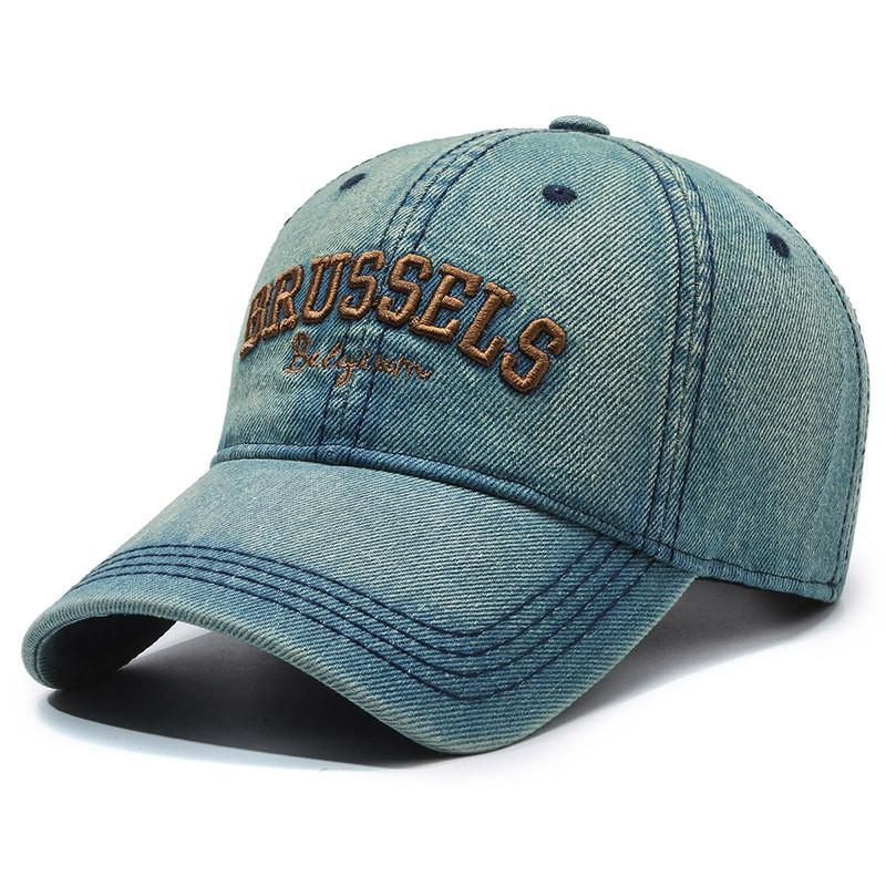 Vintage Denim Baseball Cap With Embroidered Letters For Outdoor Sun Protection Spring
