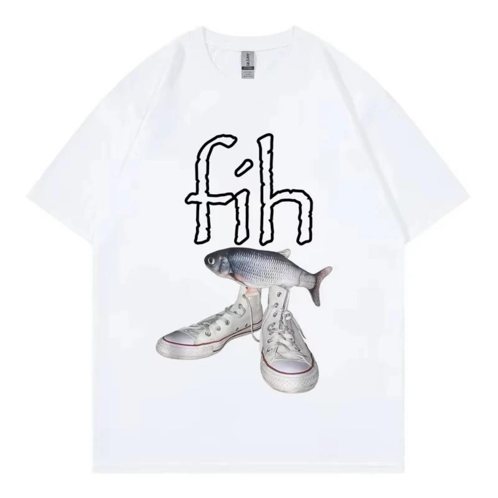 Fun New Shoe Pattern T-shirt, Staggered Fish Model T-shirt, Men's and Women's Casual Fashion Short Sleeved T-shirt