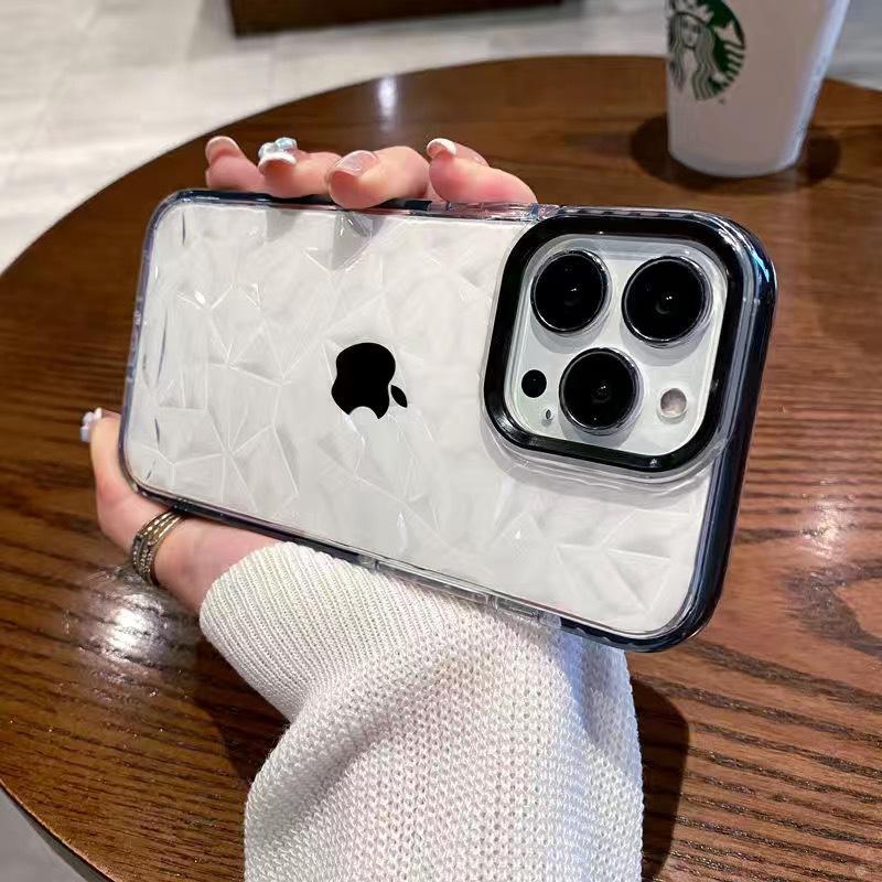 Applicable To IPhone16Promax Transparent Mobile Phone Case 14 Apple 15 Protective Case Anti-fall Diamond Pattern Luxury