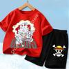 Ideal for Anime Fans, Comfortable and Fashionable Children's Clothing Cute One Piece Tony Tony Chopper Printed Kids T-Shirt Set