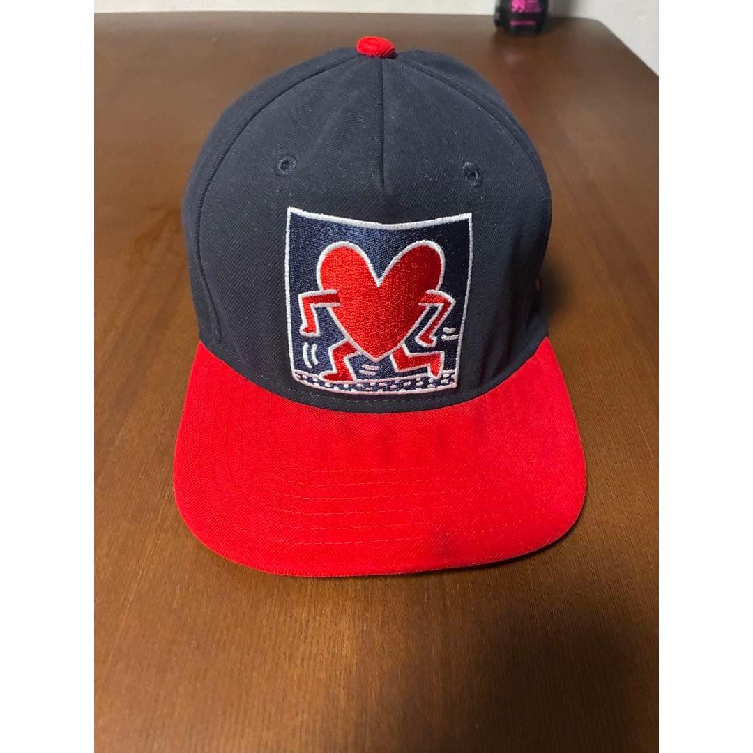 Used Keith Haring Collaboration Cap Heart Embroidery Black Red Street