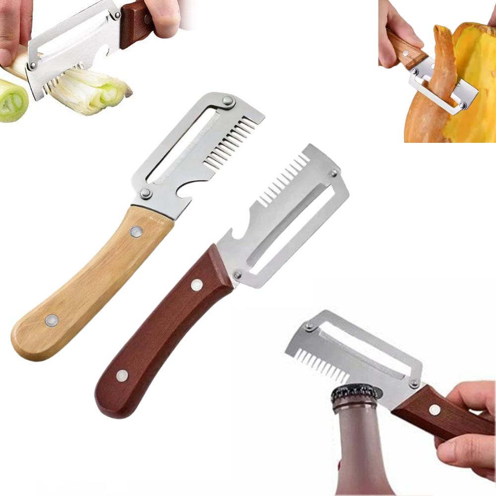 Pelador Dentado de Cocina, Cuchillo Dentado de Acero Inoxidable, Herramienta de Cocina para Pelar, Rallar, Cortar Frutas y Verduras y Abrebotellas