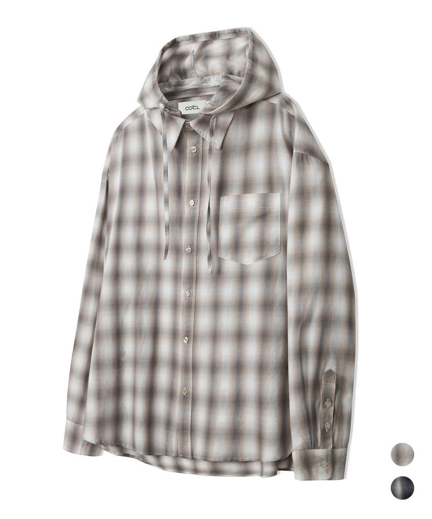 COSTUME O’CLOCK [Detachable Hood] Check Hooded Long Sleeve Shirt 2 Color Coossh194