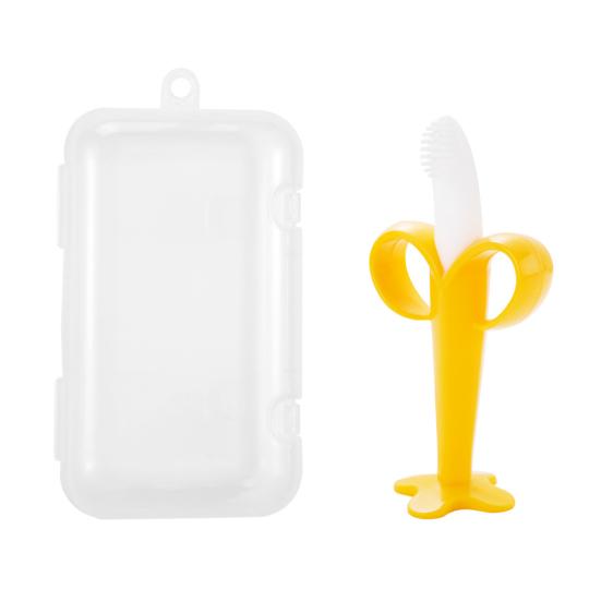

Игрушка для прорезывания зубов у младенцев с ящиком для хранения, пищевой полипропиленовый силикон без запаха, яркий цвет, успокаивающий обезболивающий банановый прорезыватель для зубов, гигиена полости рта для малышей жёлтый
