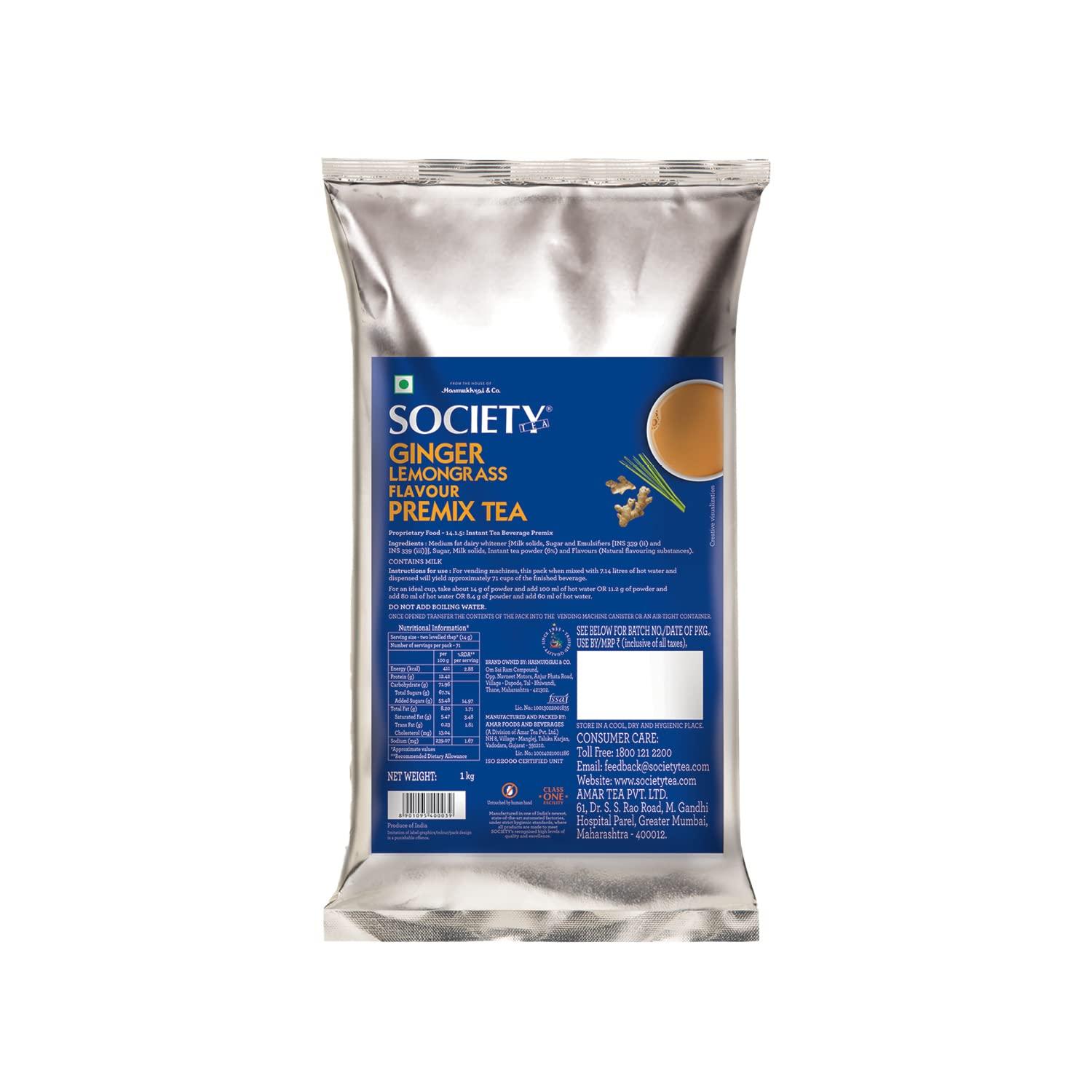 

Society One Minute Tea Ginger Lemongrass Flavour Instant Flavoured Tea 1 kg Pouch Pack of 1