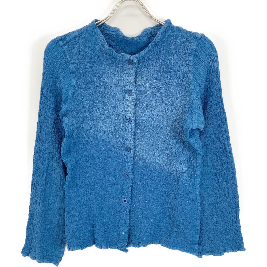 MeISSEYMIYAKE MI52FO849 Blue Collarless Shirt Tops Not Written blueUsed