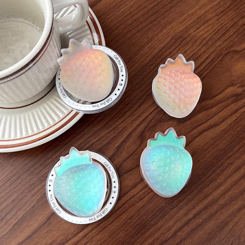 Colorful Laser Three-Dimensional Strawberry Mobile Phone Airbag Bracket Magnetic Suction Retractable Back Stick Desktop Bracket Watch Drama Creativity